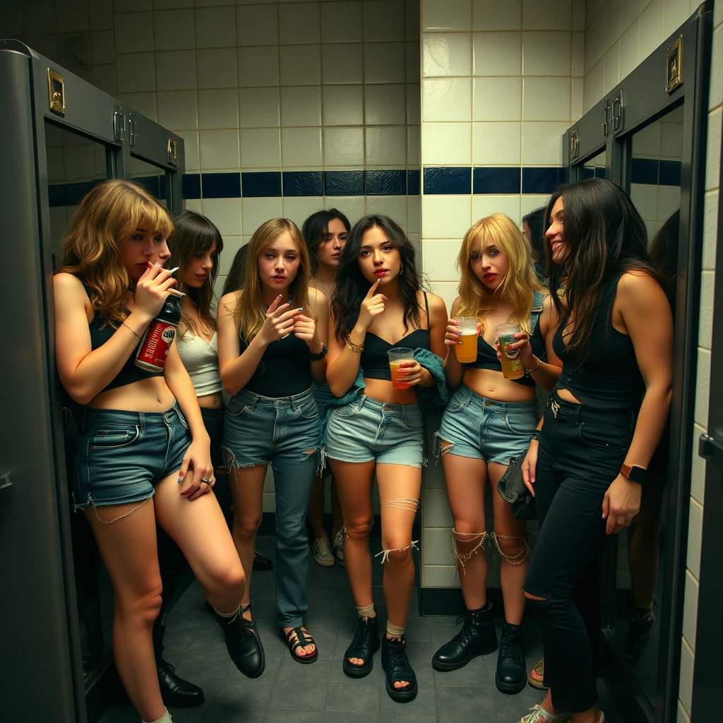 Grunge-Band-Frauen entspannen gemeinsam in einer Umkleidekabine