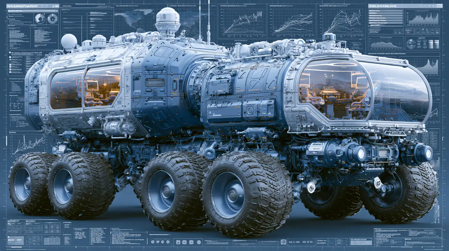 Schéma d’ingénierie 3D futuriste d’un rover d’exploration sci-fi