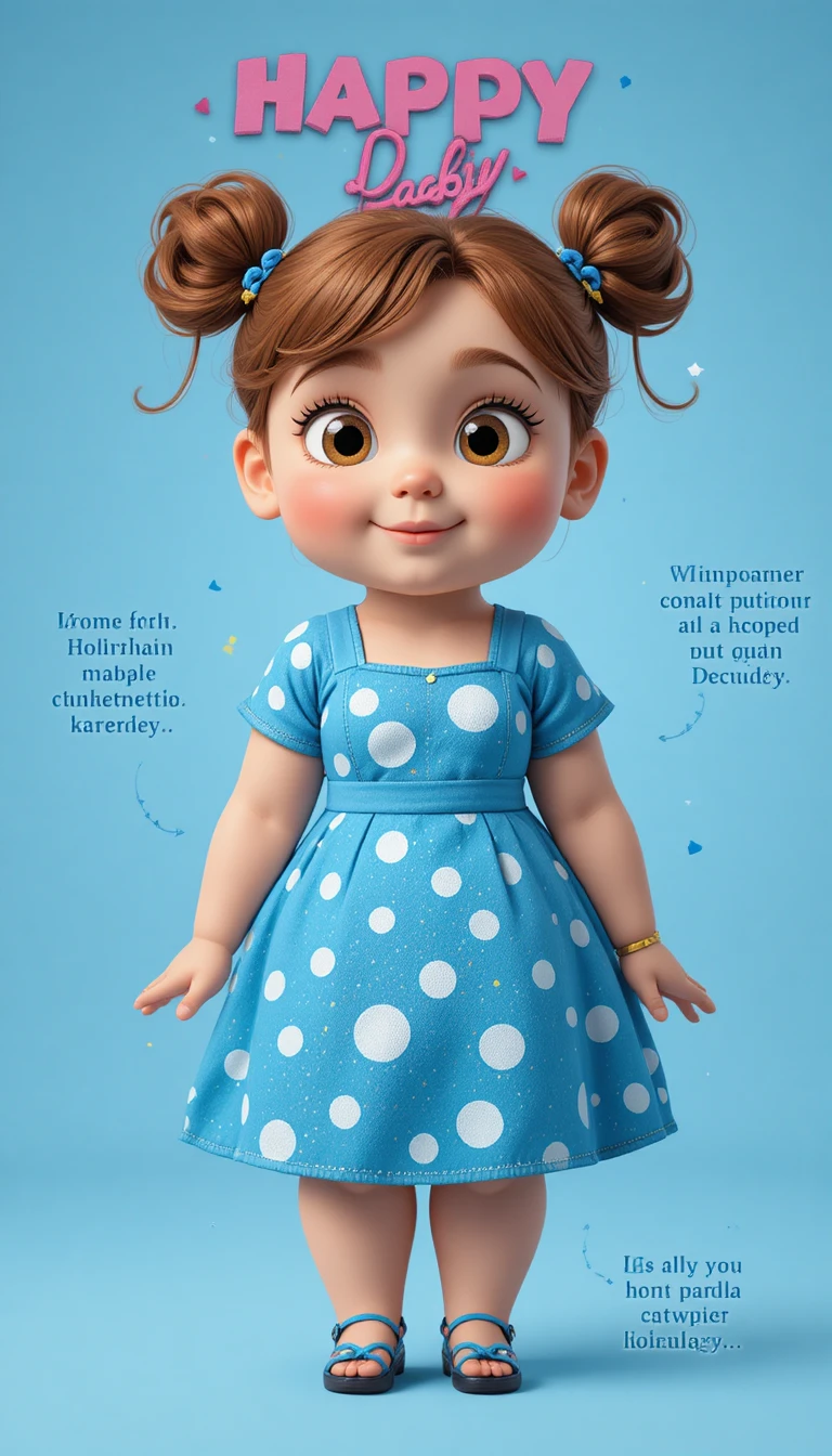 Illustrazione cartoon di ragazza carina e morbida con vestito blu