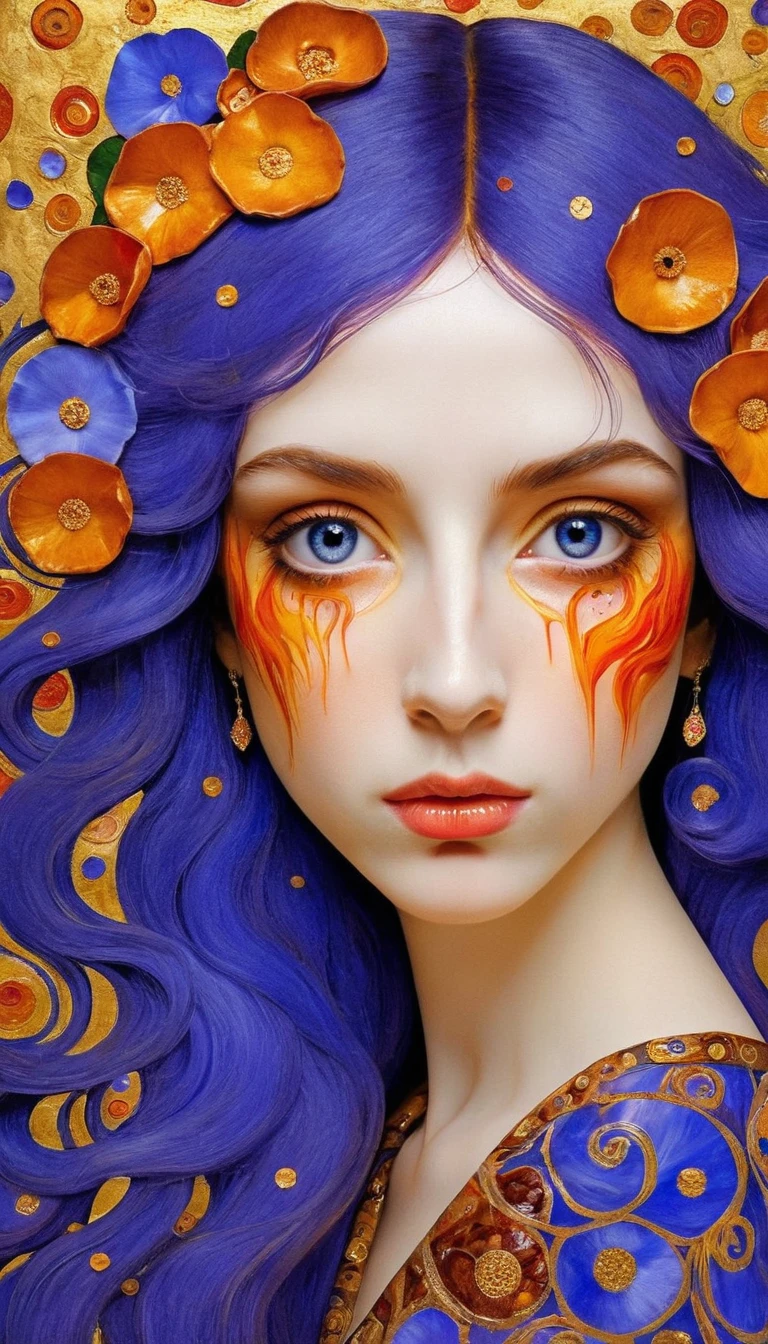 Flamme der Leidenschaft – Porträt in von Klimt inspirierter Mixed Media