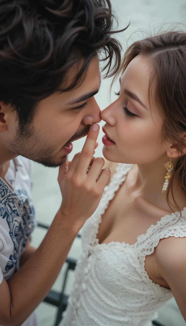 Couple joueur en très gros plan avec expression flirteuse