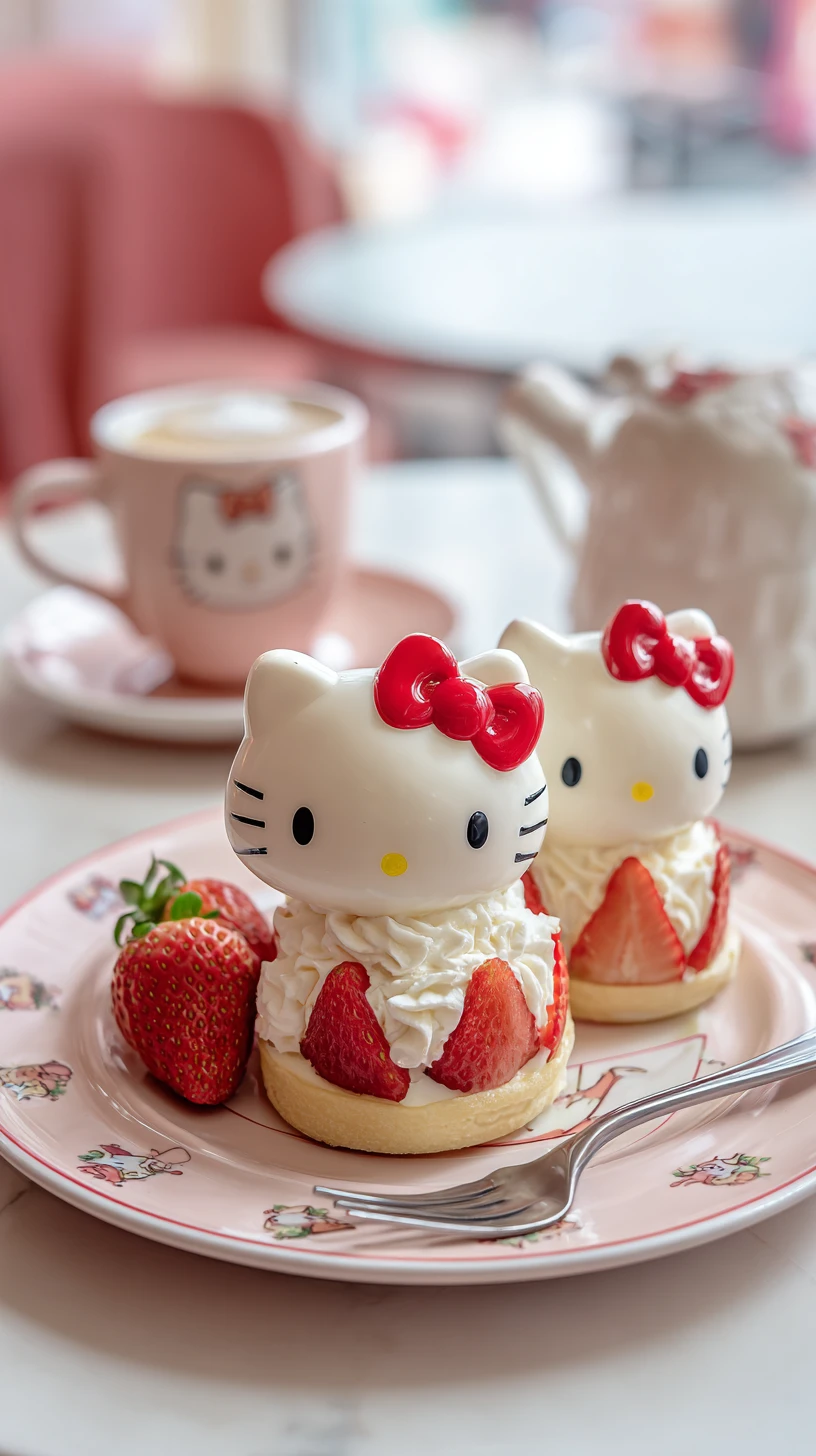 Tiernos vasitos de pastel de fresa en un acogedor café