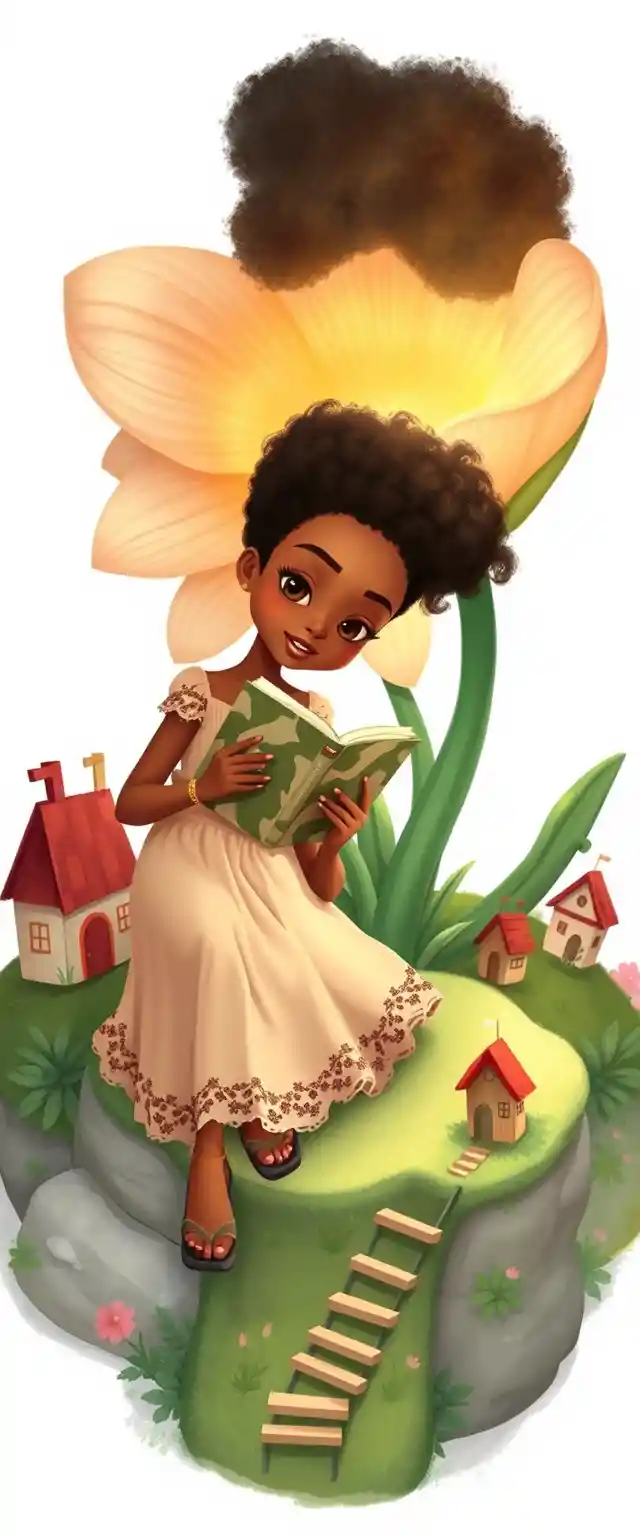 Girl Reading Inside A Magical Open Flower Illustration