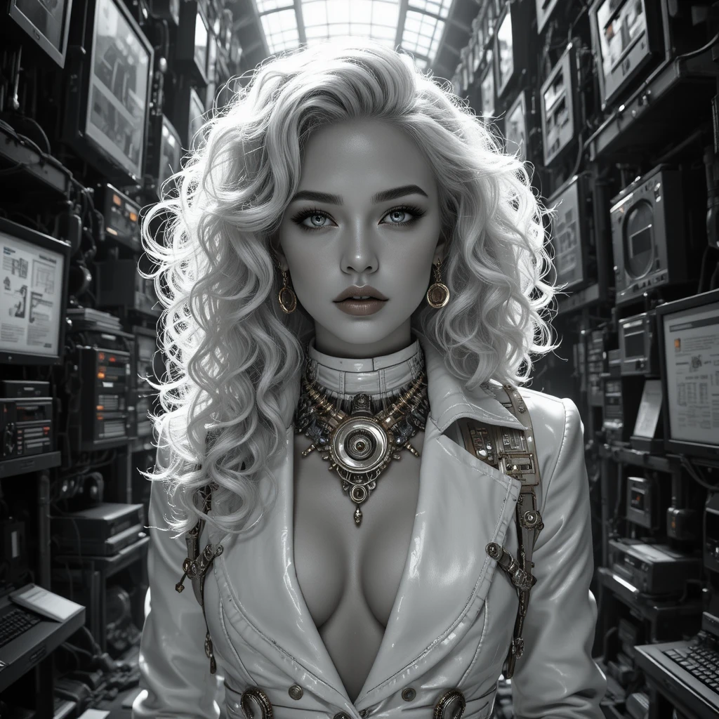 Fearless cyber steampunk woman in dramatic close up portrait