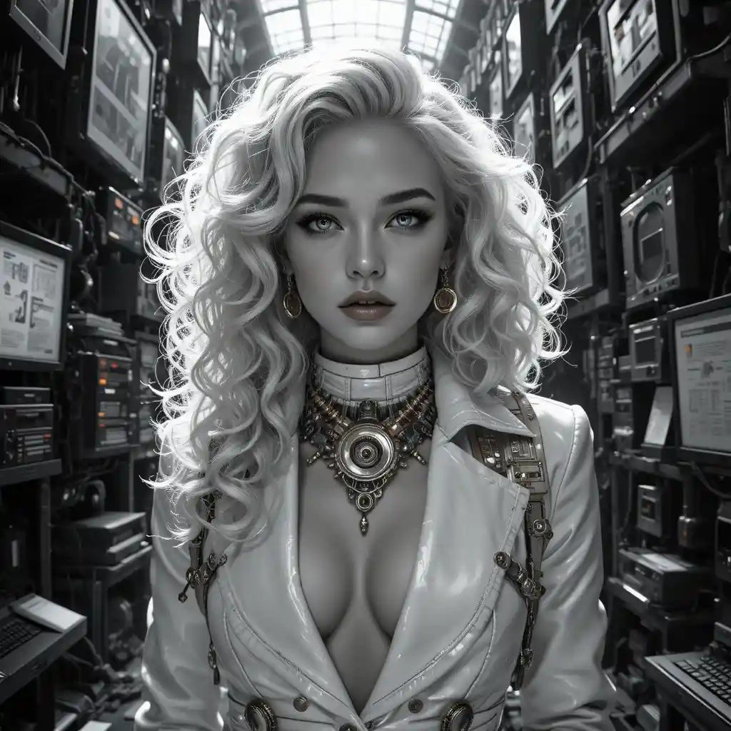 Fearless cyber steampunk woman in dramatic close up portrait