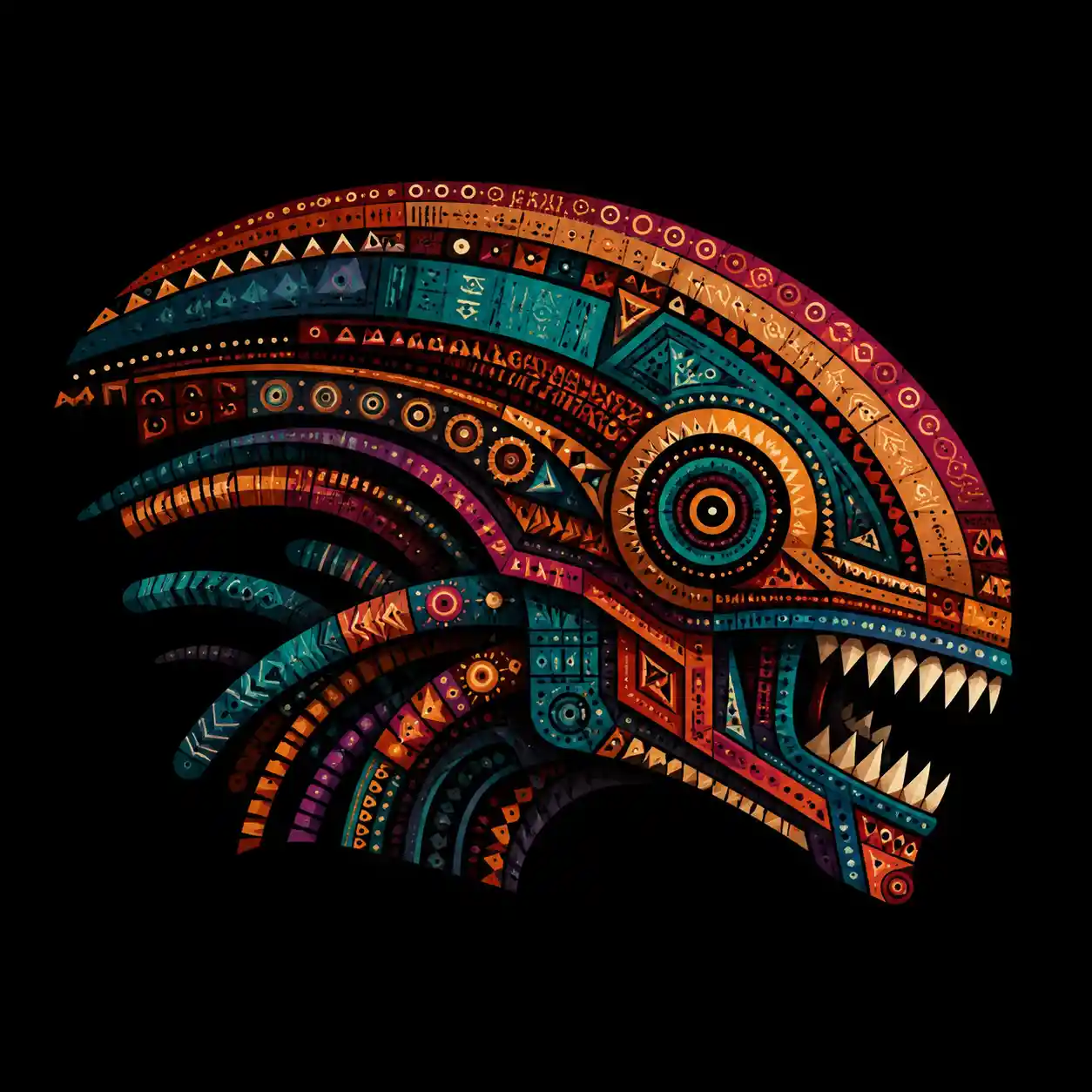 Geometric alien head profile in totemic mask style