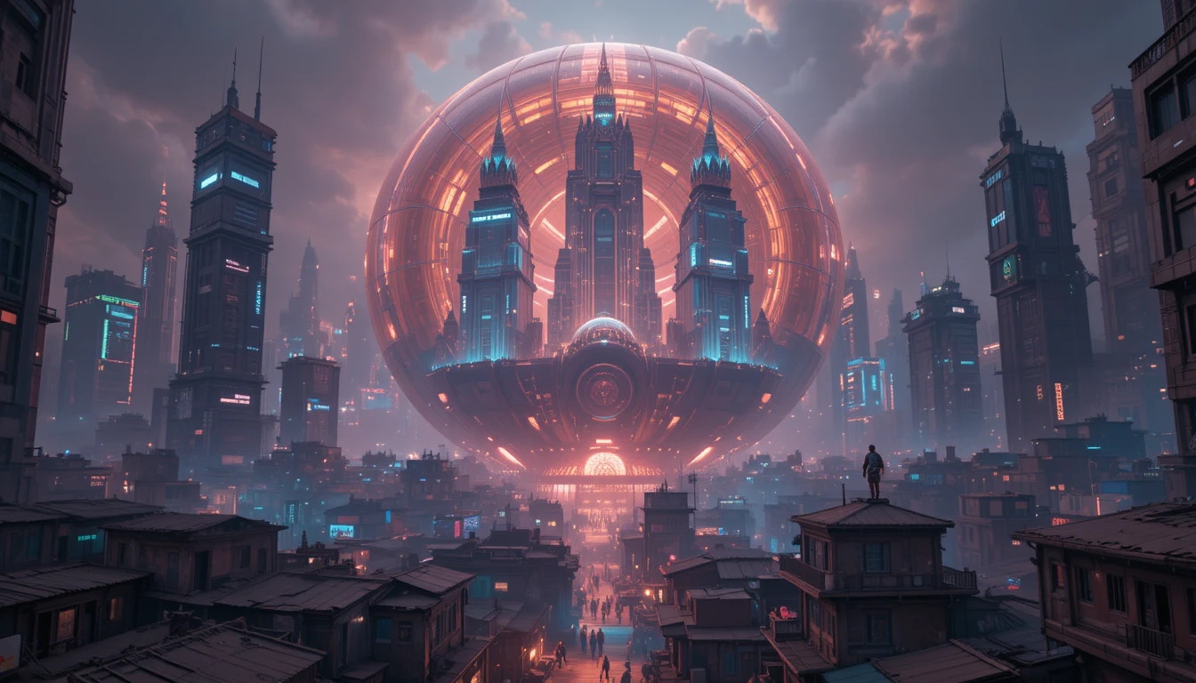 Paisagem urbana futurista do Cairo sob uma enorme cúpula transparente