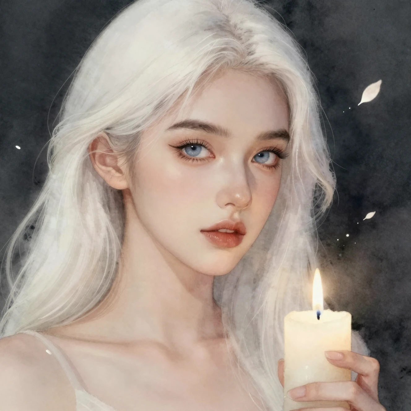 Ethereal portrait of a young woman holding a candle