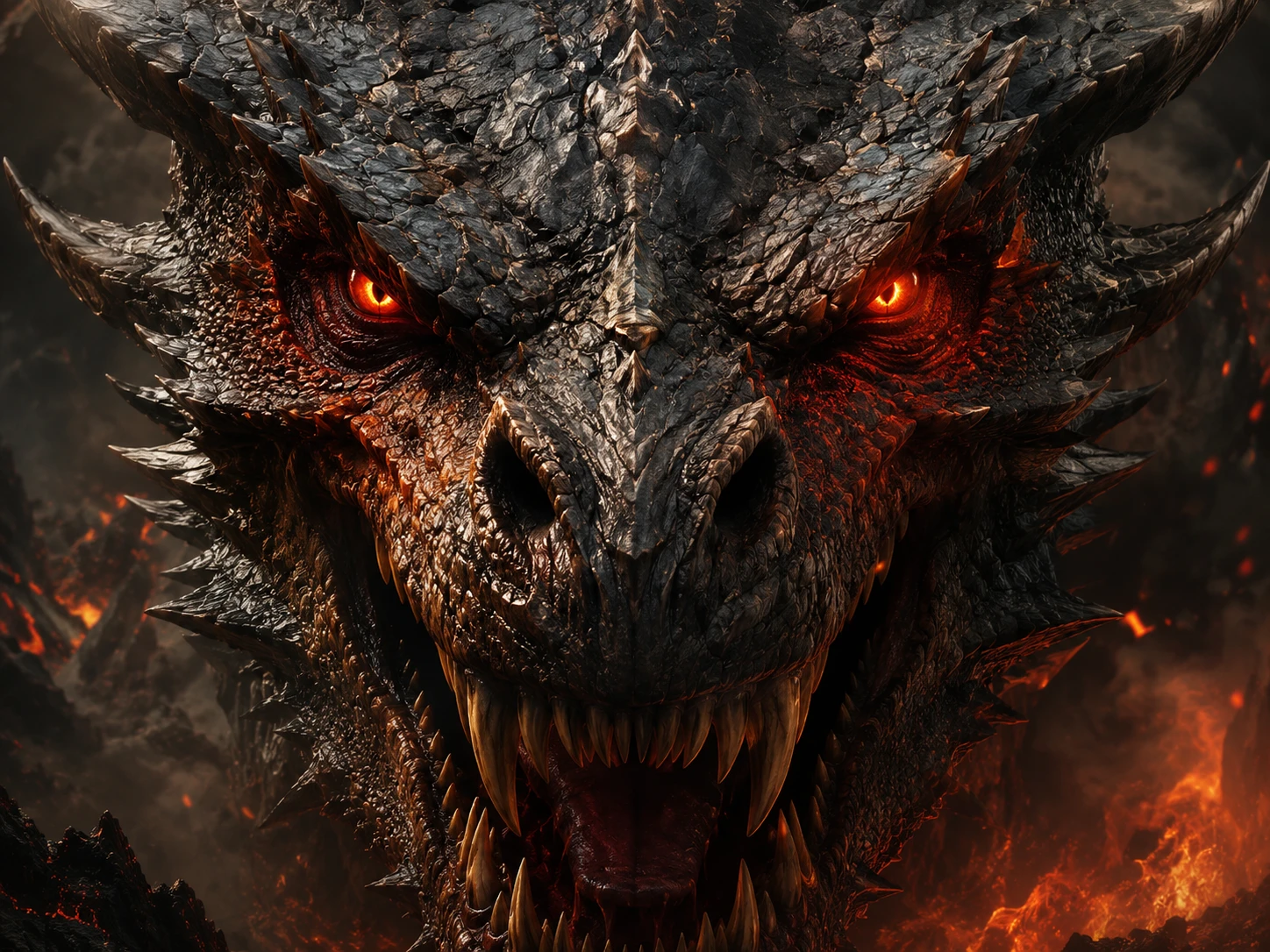 Rosto de Dragão Furioso em Matte Painting Fantástica Detalhada
