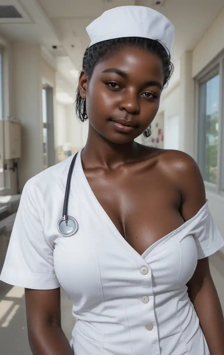 Giovane donna in uniforme da infermiera in luminosa stanza d’ospedale