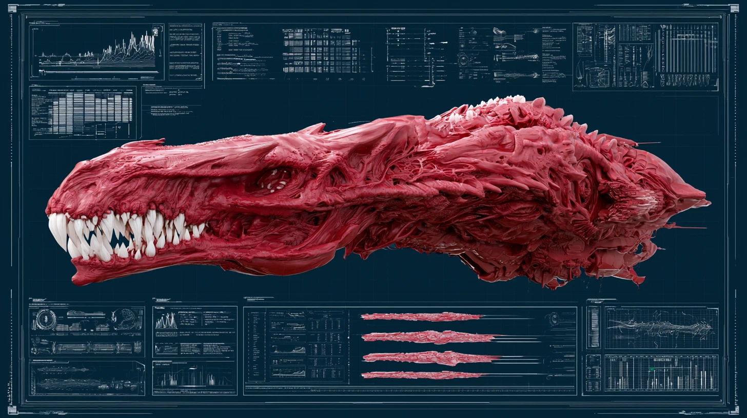 Nave da guerra aliena a forma di teschio con esoscheletro organico nello spazio