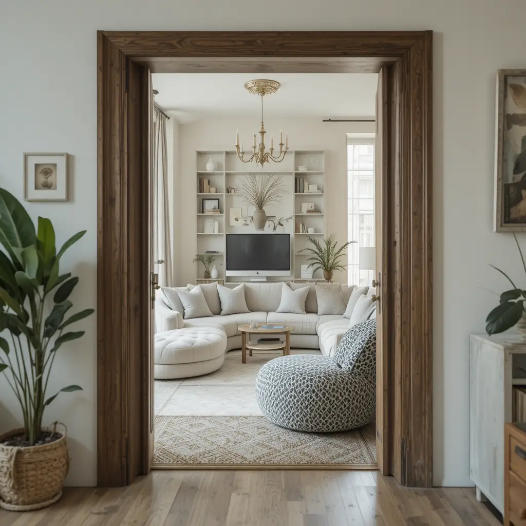 Moving video entering a house and exploring rooms