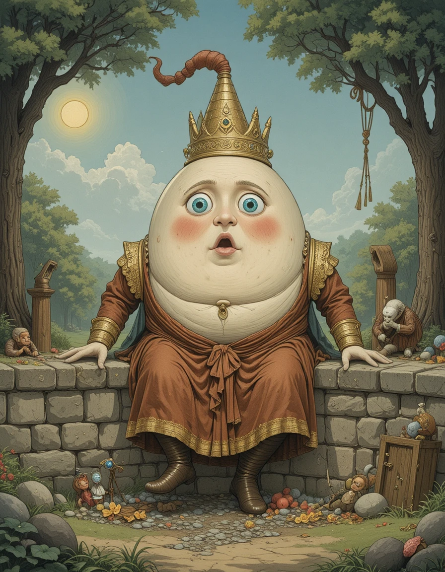 Personnage œuf Humpty Dumpty assis sur un mur