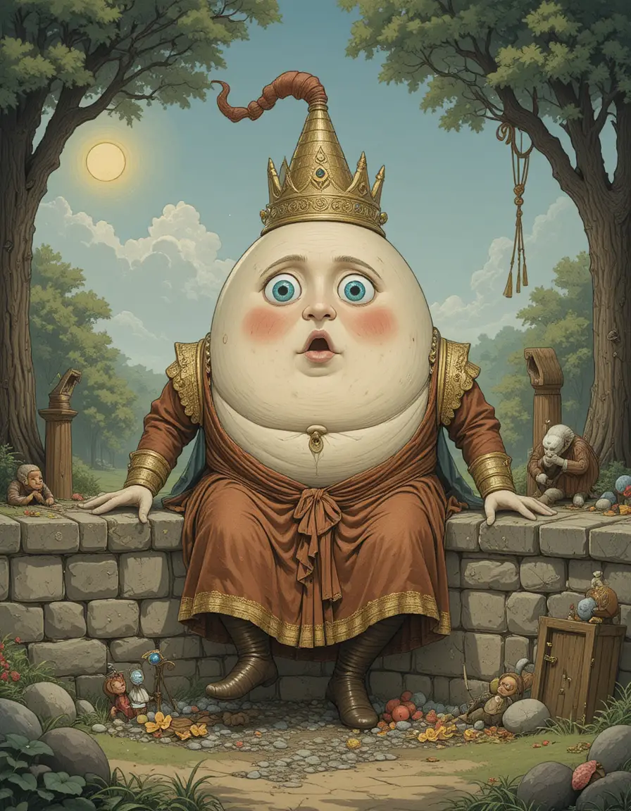 Personnage œuf Humpty Dumpty assis sur un mur