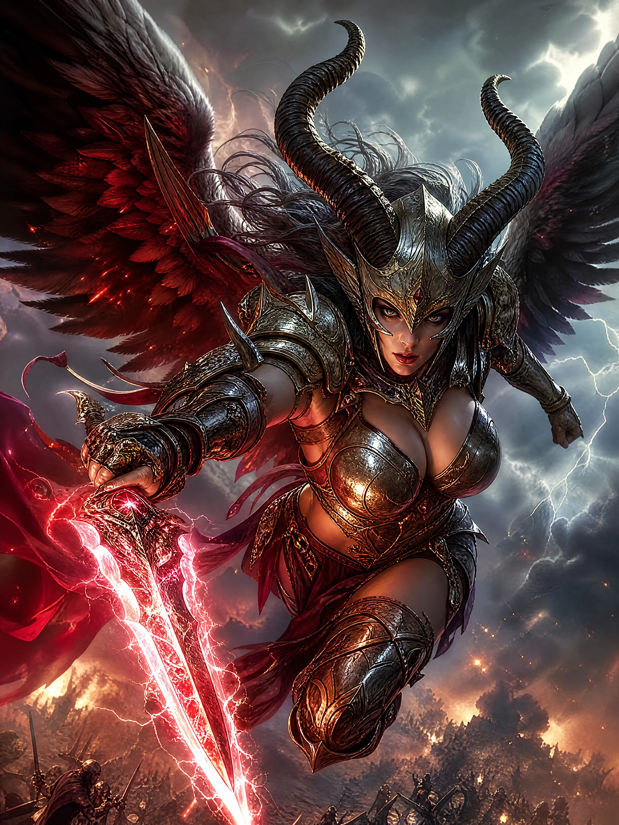 衝刺穿越暴風天空的女武神惡魔戰士