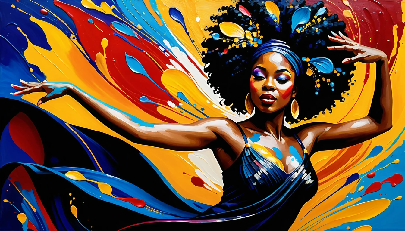 Graceful painted woman dancing in vibrant impasto art