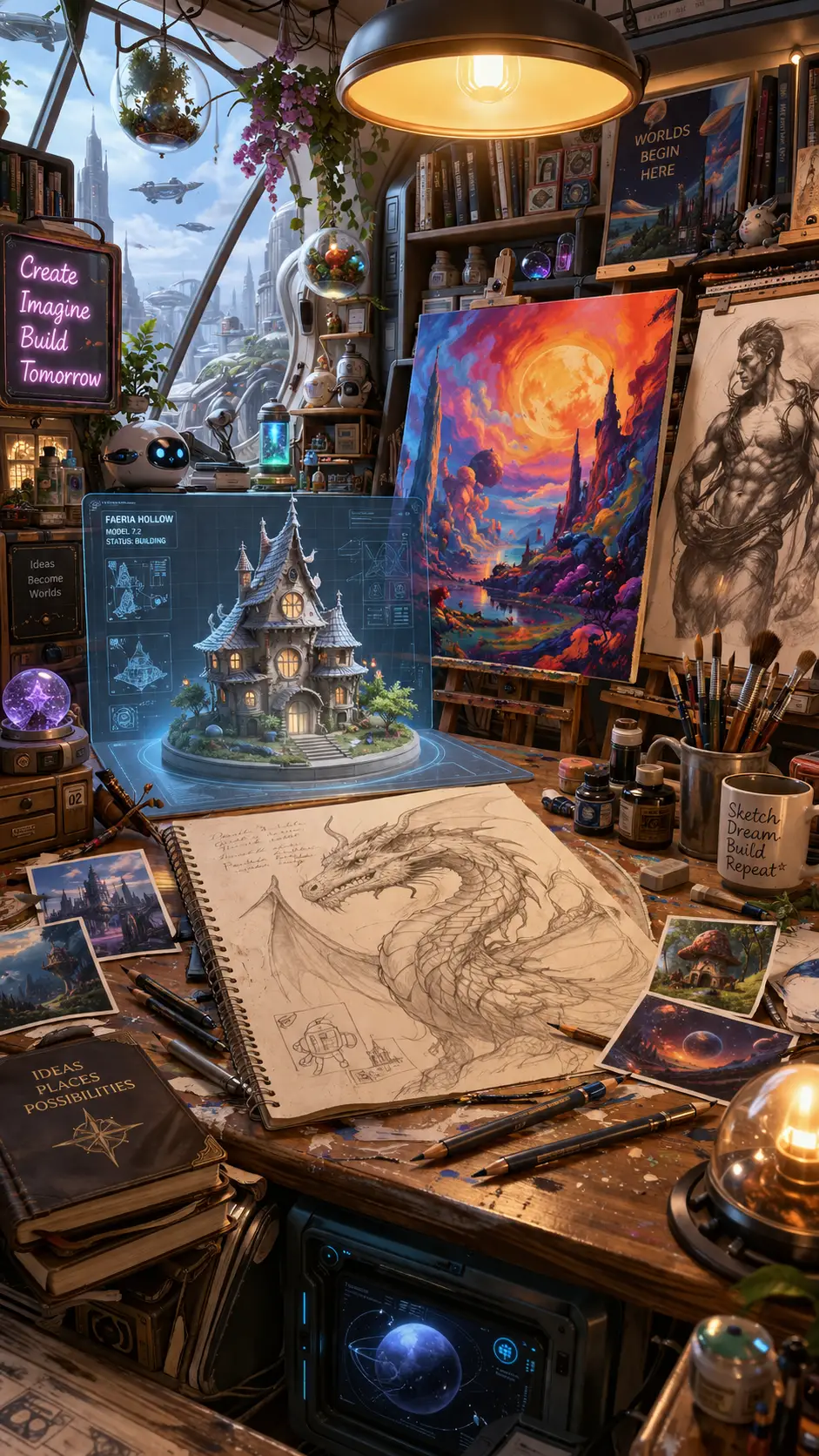 充滿奇幻創作的溫馨未來風藝術工作室