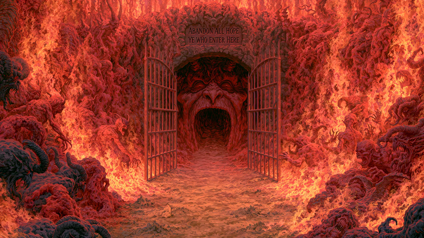 Caminho Desolado Rumo aos Portões Demoníacos Flamejantes do Inferno