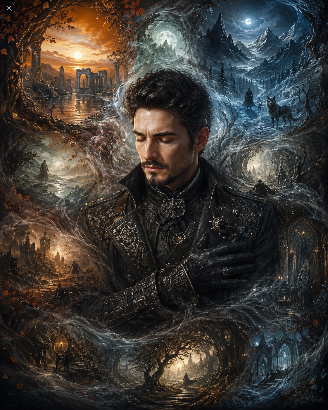Romantic digital portrait of a gothic autumn winter man