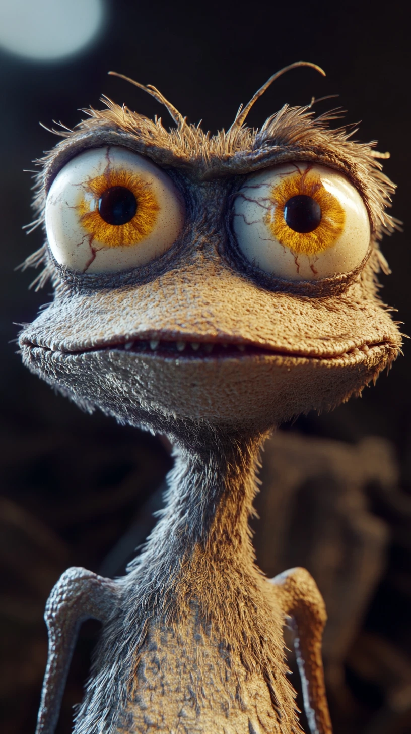 Personagem de gato 3D cinematográfico com olhos expressivos e arrogantes