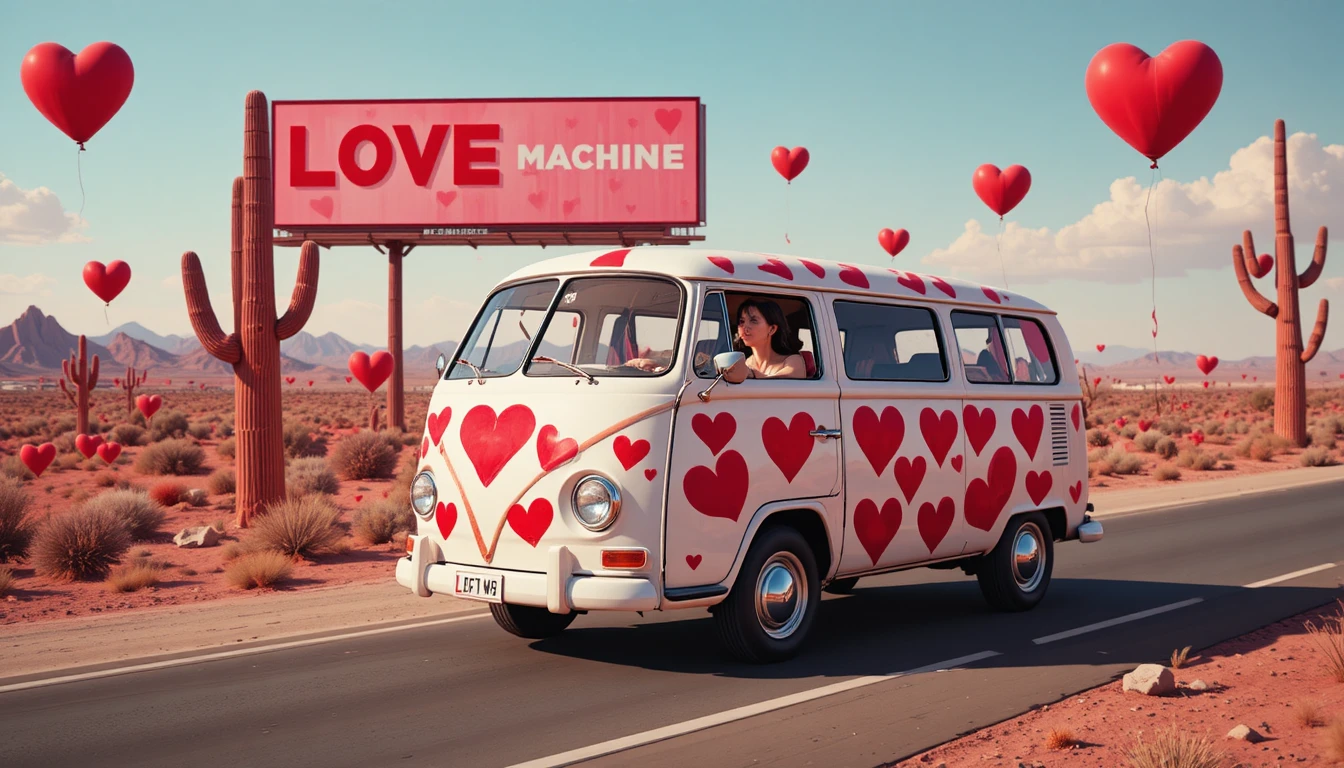 White vw love minivan driving through arizona desert