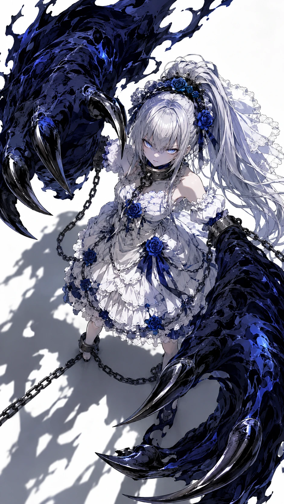 Anime-Mädchen mit dämonischen Klauen aus der Vogelperspektive