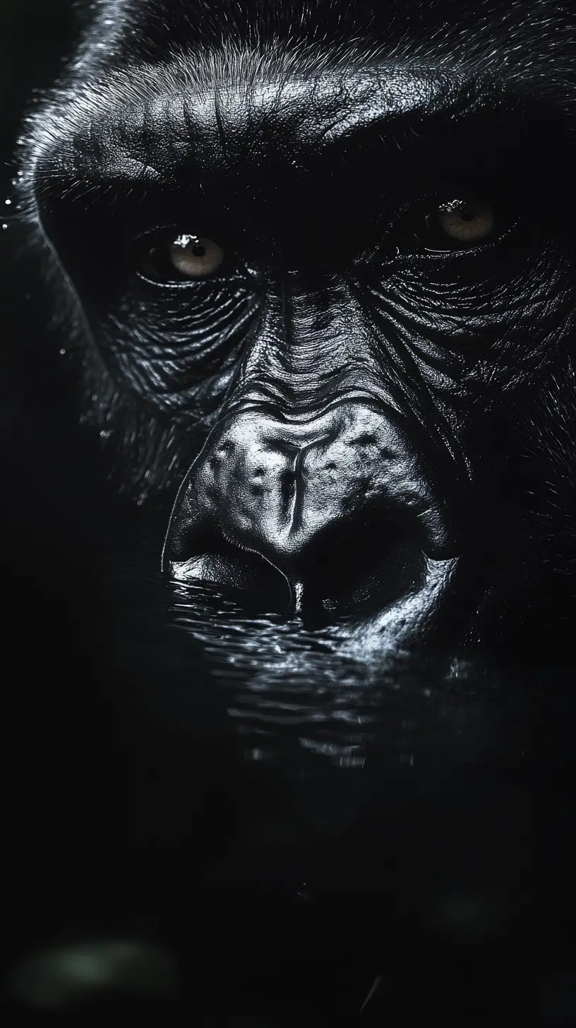 Gorilla, der aus der Dunkelheit auftaucht – kontemplatives digitales Porträt