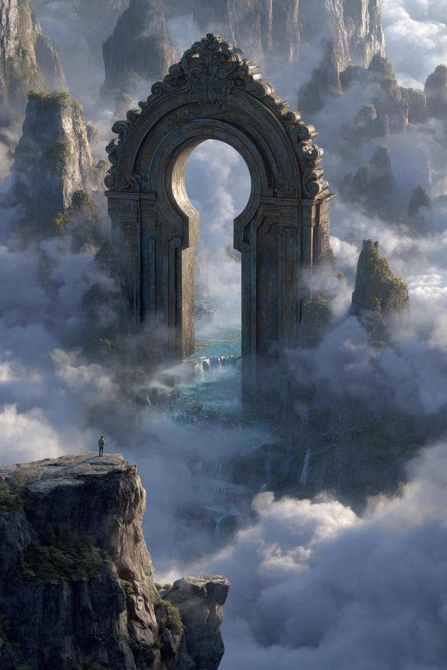 Portal antigo em forma de fechadura para um mundo de fantasia oculto