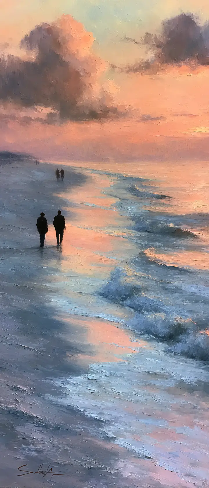 Paysage marin de plage paisible au crépuscule dans un style impressionniste