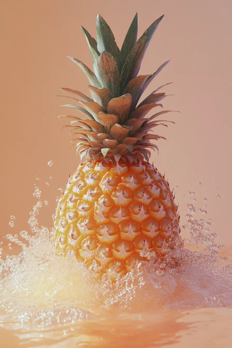 Ananas éclatant flottant sur un liquide en composition centrée