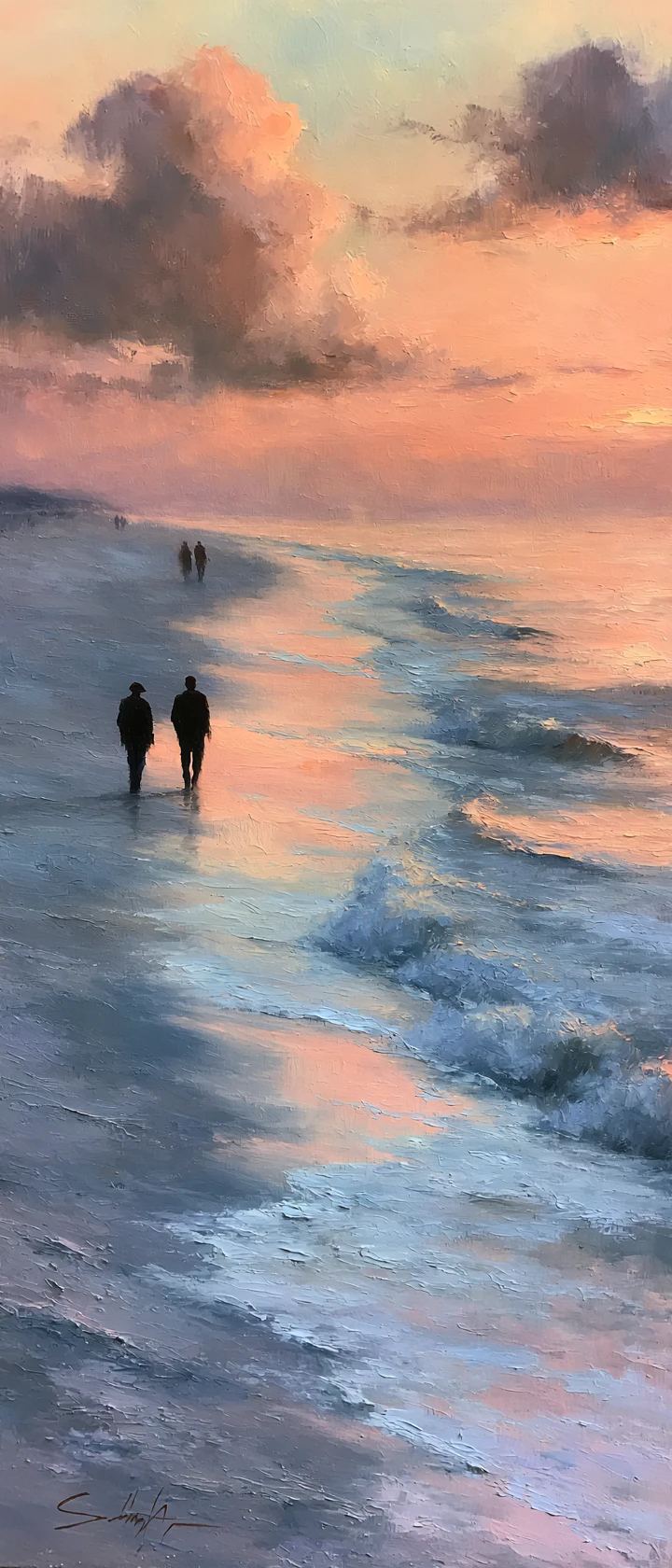 Paysage marin de plage paisible au crépuscule dans un style impressionniste