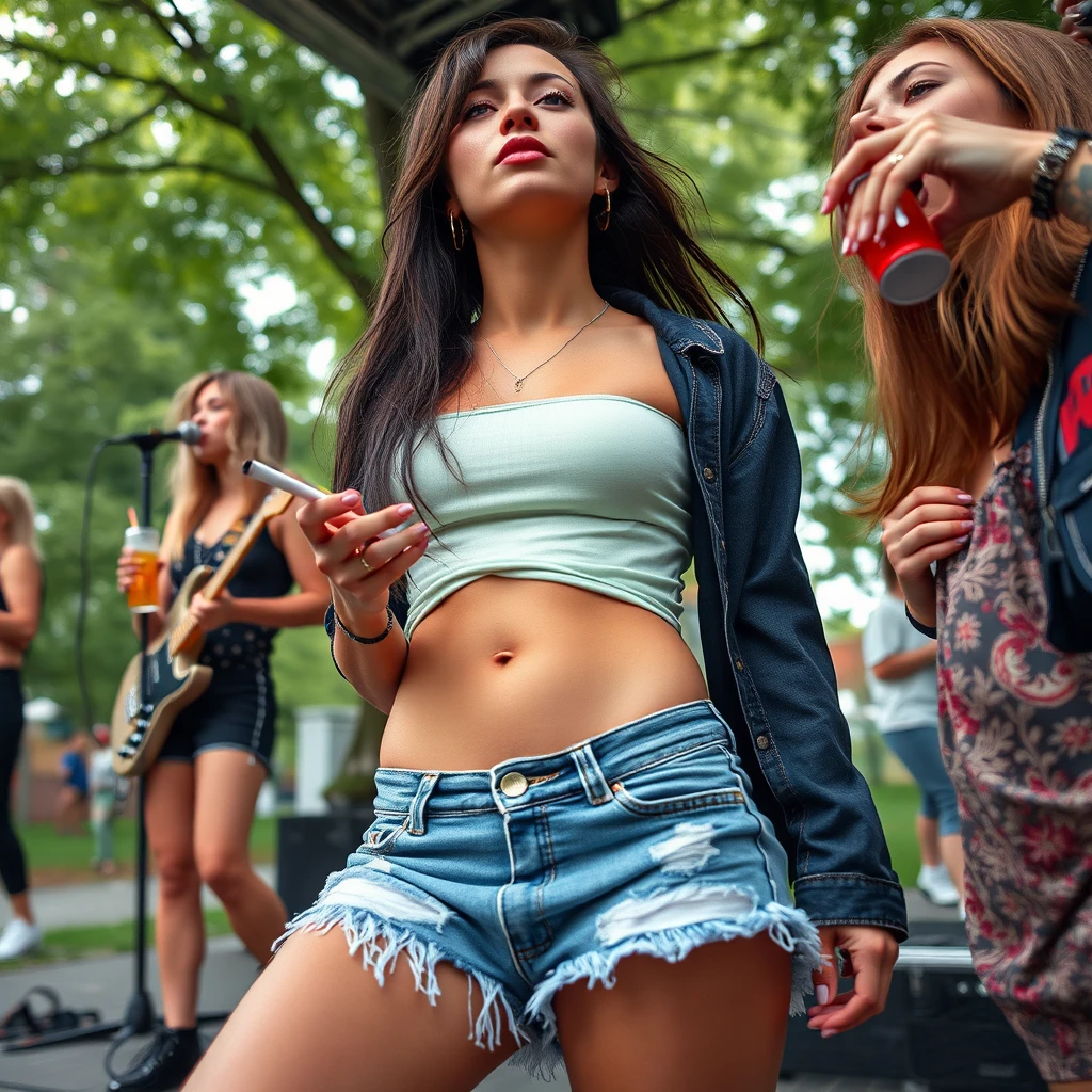Band grunge rock tutta al femminile che si rilassa in un parco cittadino