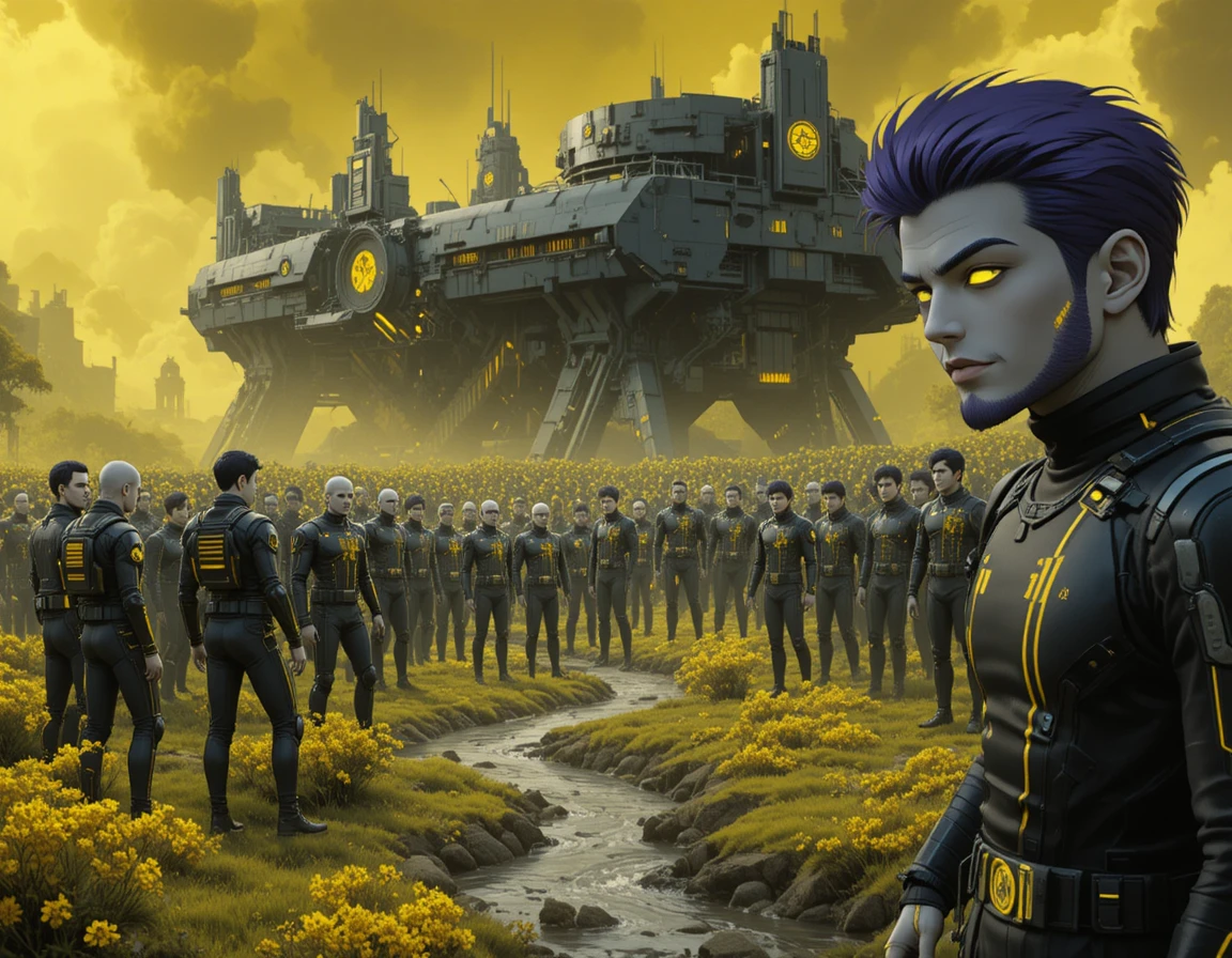 Armée futuriste de garçons adolescents dans une forteresse spatiale néon