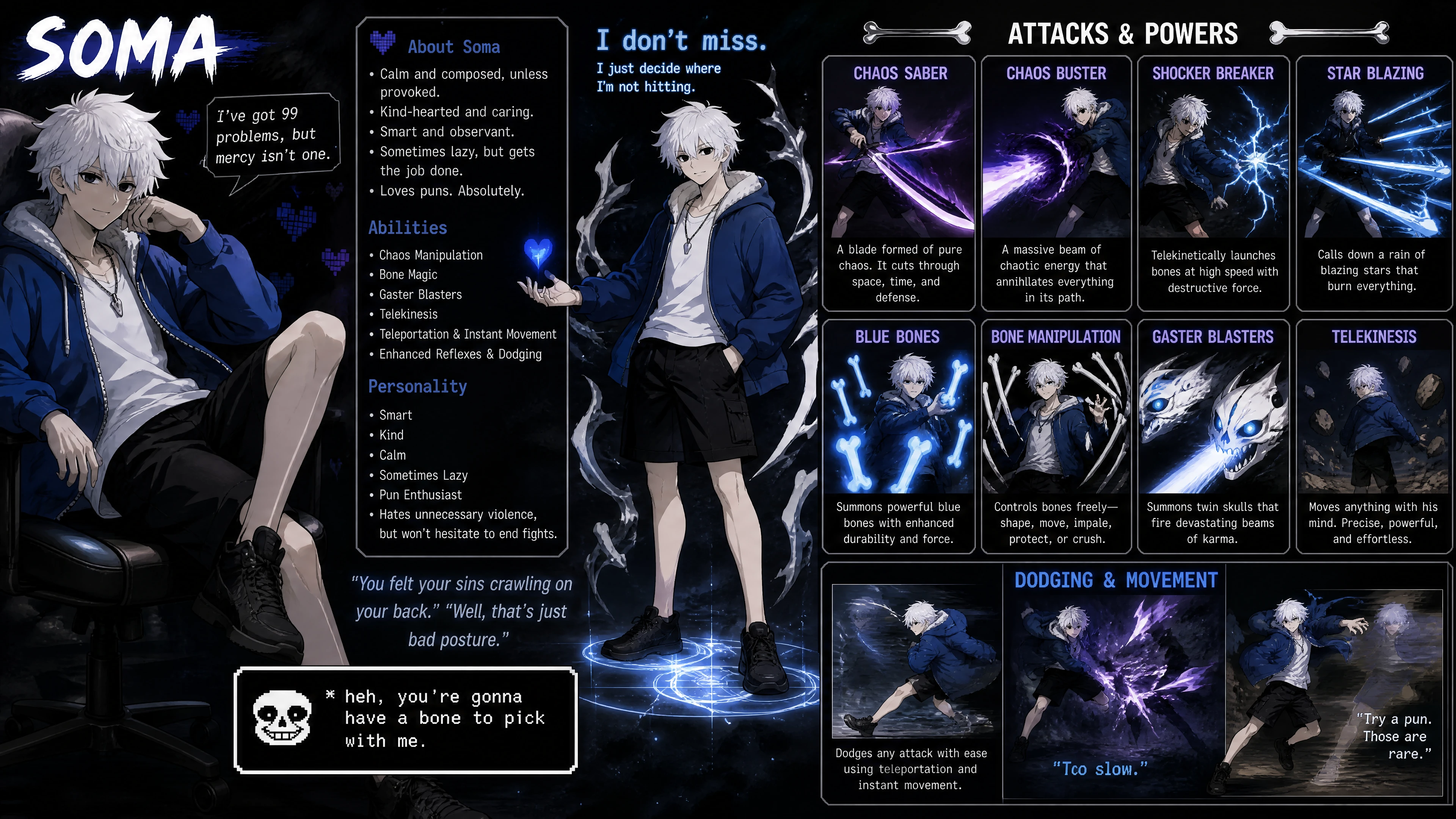 Homme d’anime aux cheveux blancs aux pouvoirs magiques chaotiques