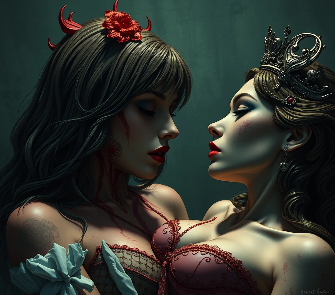 Scena horror pop surreale con una donna misteriosa