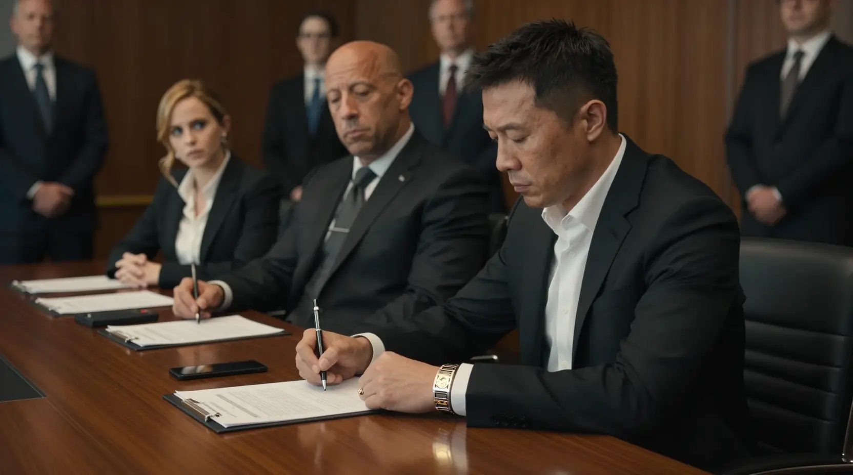 Tense corporate negotiation in a luxurious office interior
