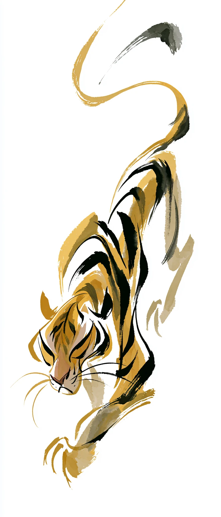 Peinture à l’encre ludique d’un tigre abstrait et humoristique