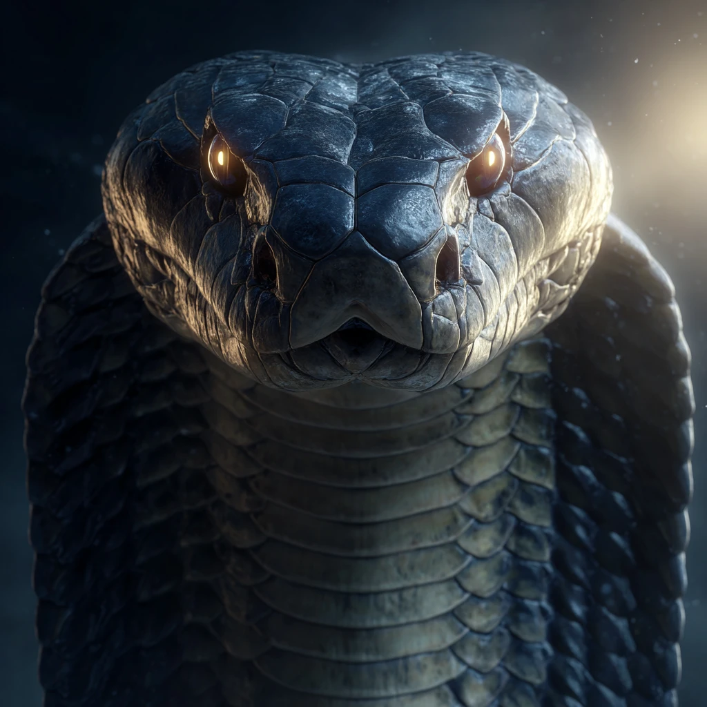 Close up cinematic portrait of a king cobra