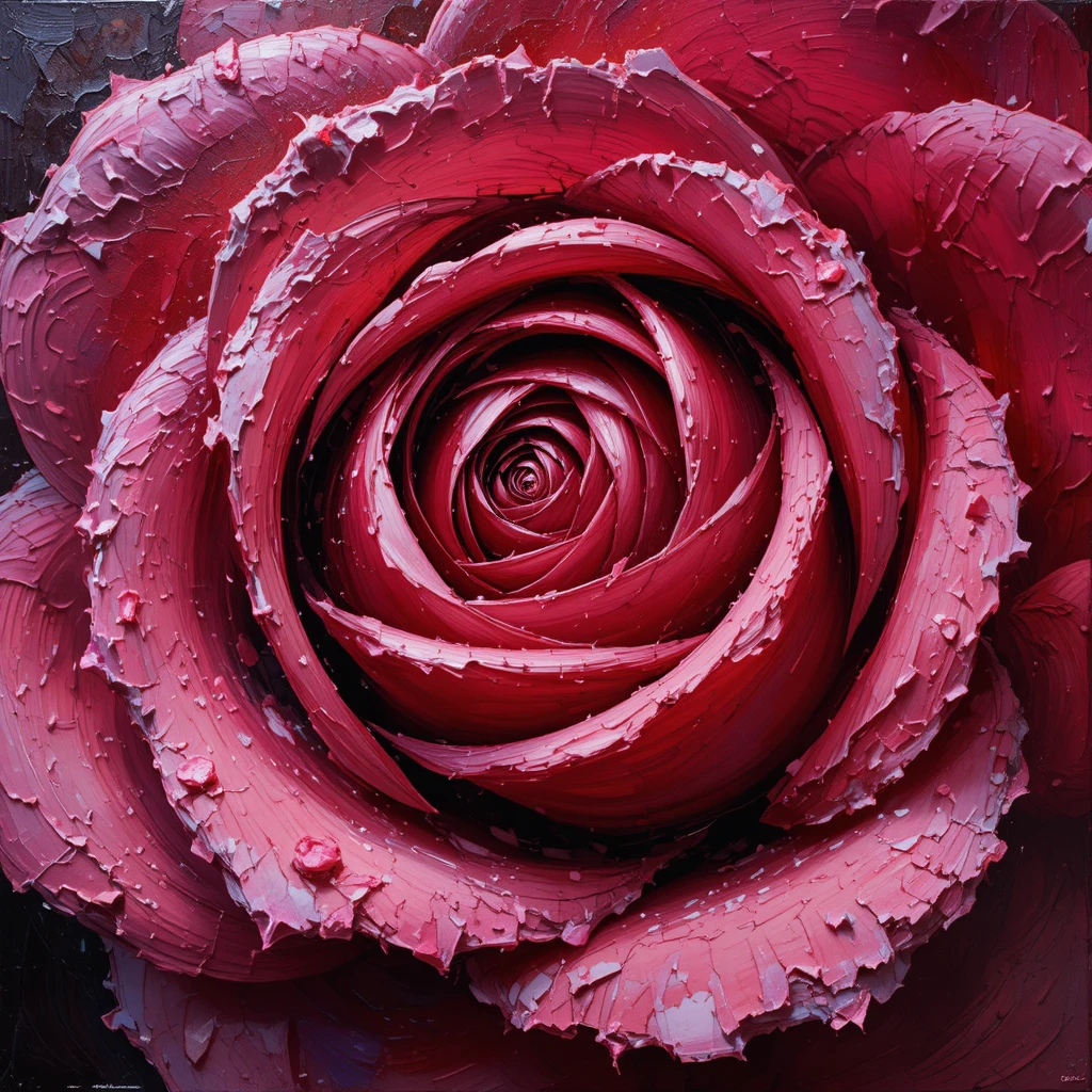 Pintura en impasto de primerísimo plano de una sola rosa