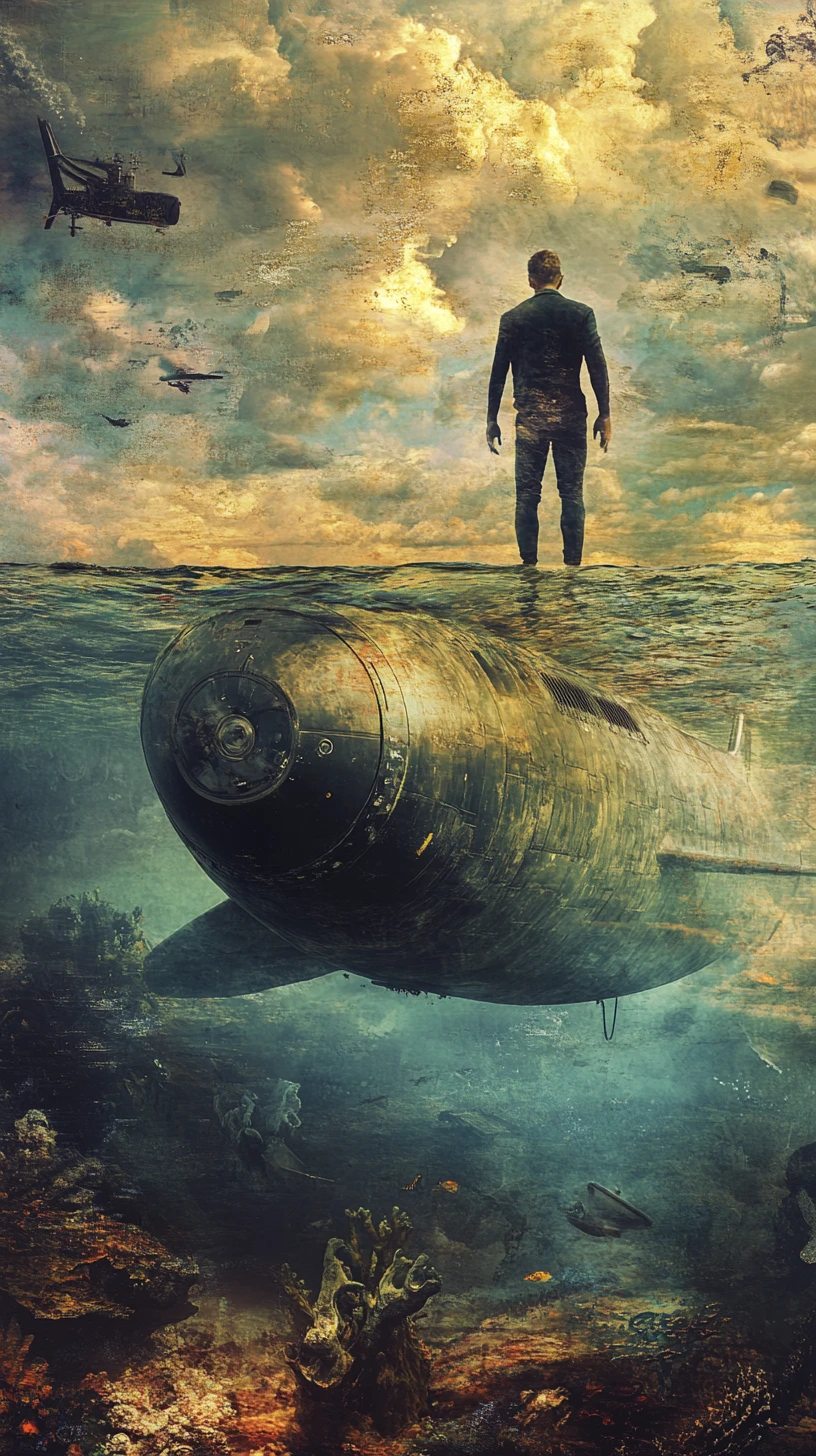 Man inside submarine watching sonar blips underwater