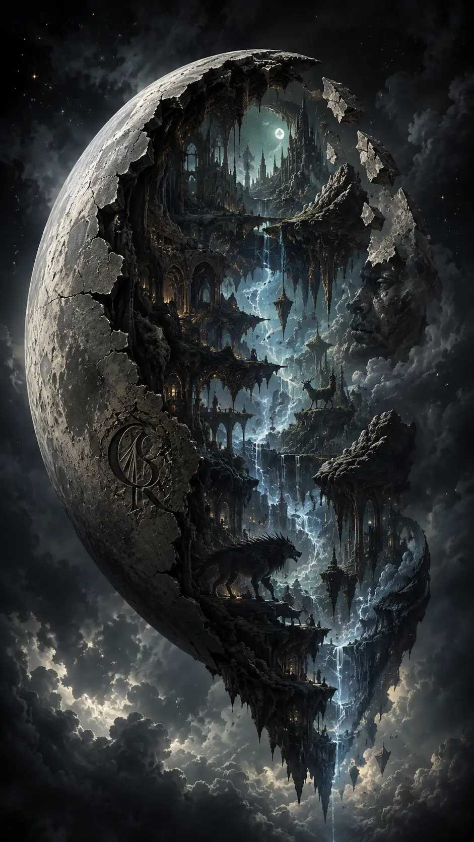 Fractured Moon Revealing A Hidden Surreal Fantasy World
