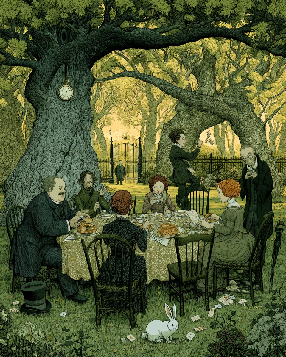 Friends At A Tea Party In A Sunny Forest Meadow