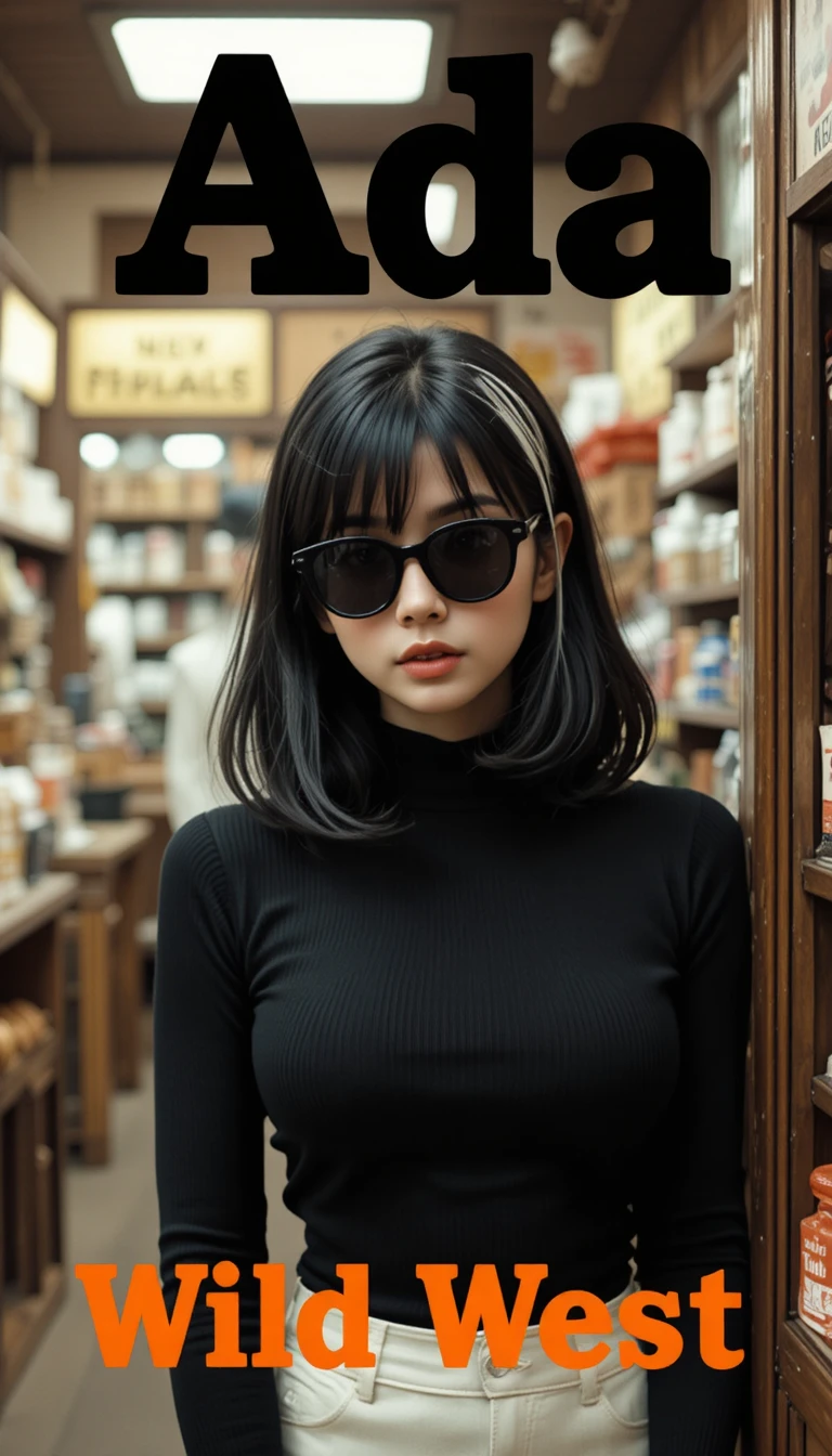 Young girl in sunglasses in a vintage western general store