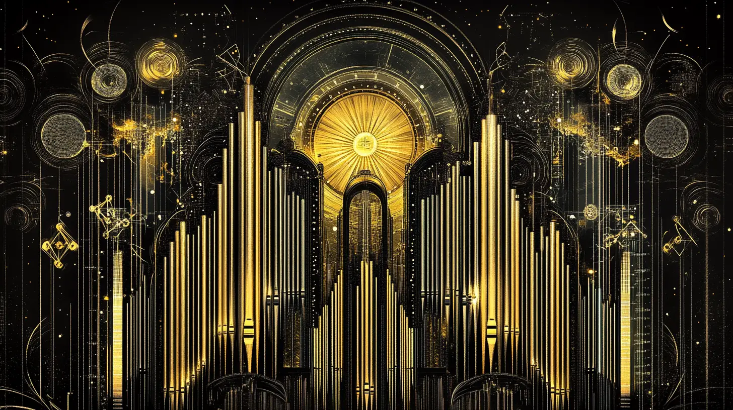 Surreal executive dashboard as a living orchestral illustration