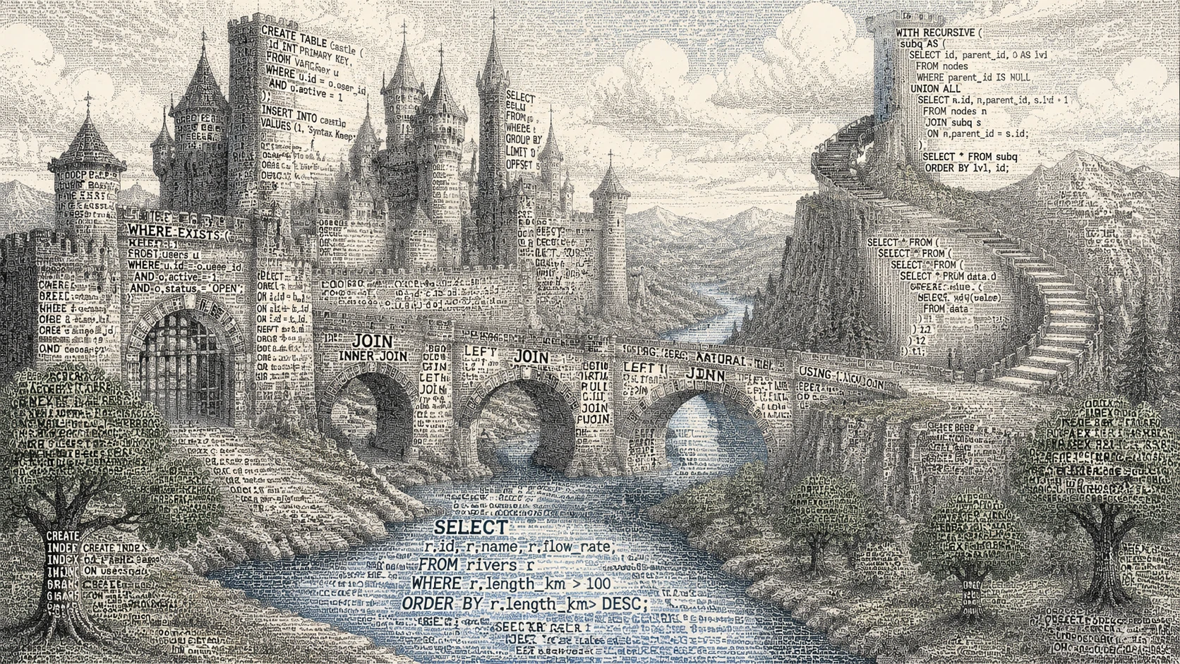 Castelo de fantasia criado a partir de arquitetura de comandos SQL fluídos