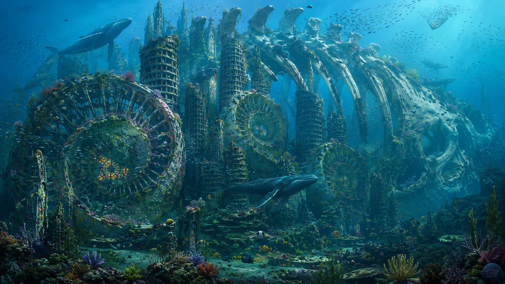 Submerged Ruined City Transformed Into A Living Coral Reef