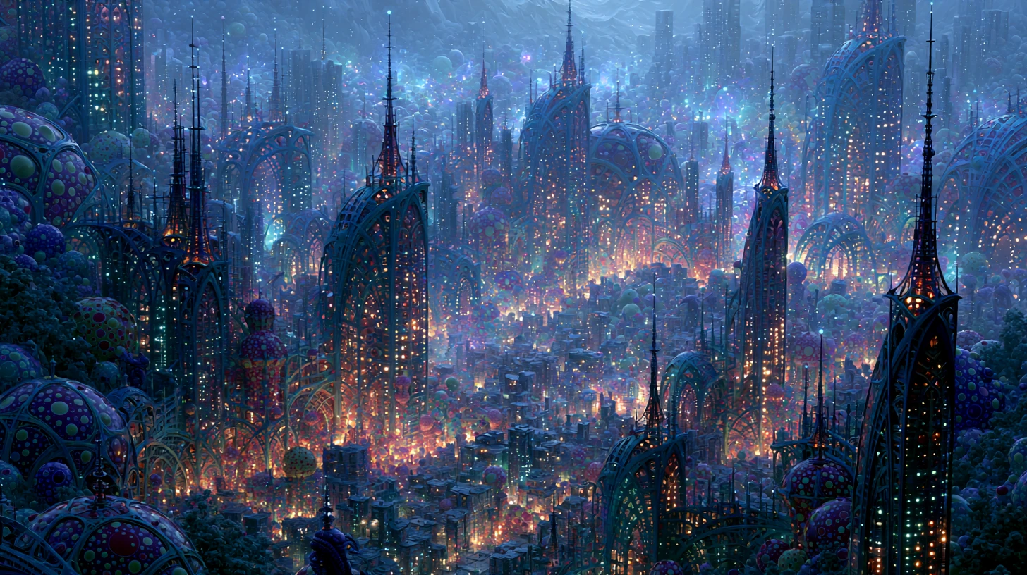 Cidade de Atlântida antiga e futurista com muitas culturas