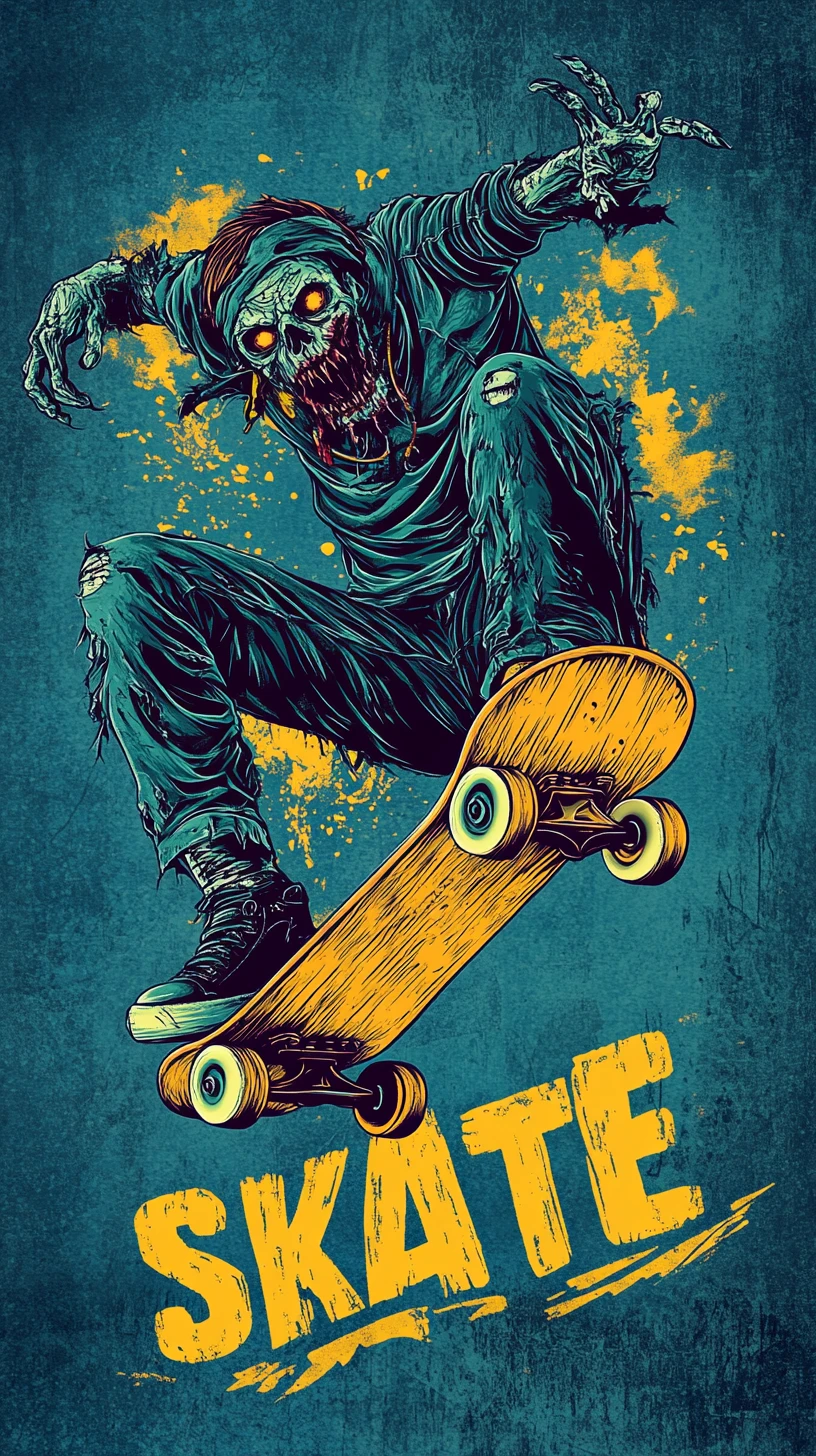 Skateur zombie réalisant une figure dynamique sur une rampe