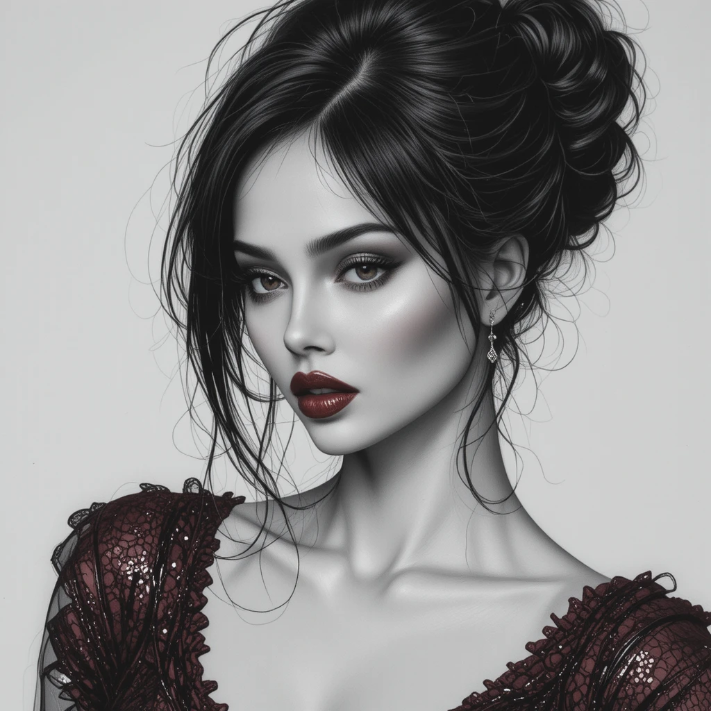 Elegantes Graphitporträt einer glamourösen Frau