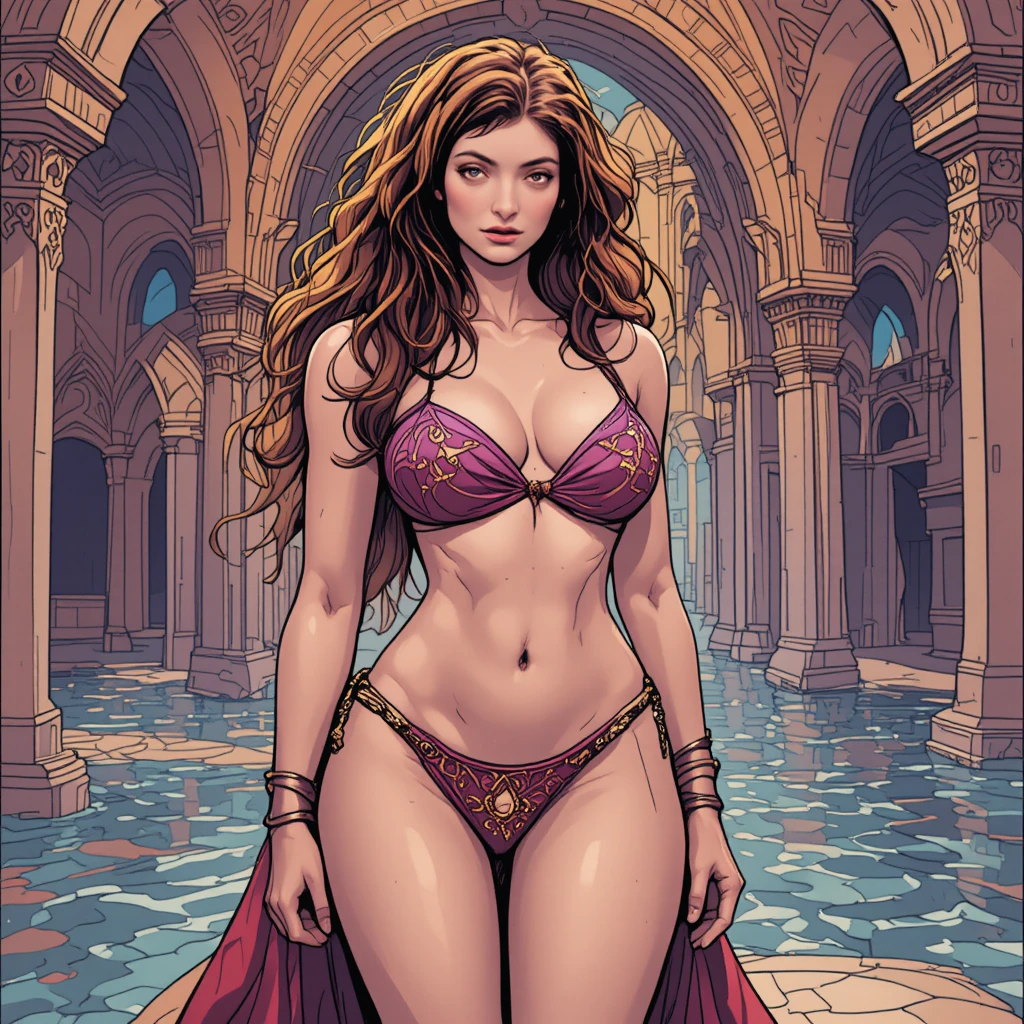 Sultry harem woman in micro bikini at arabian palace
